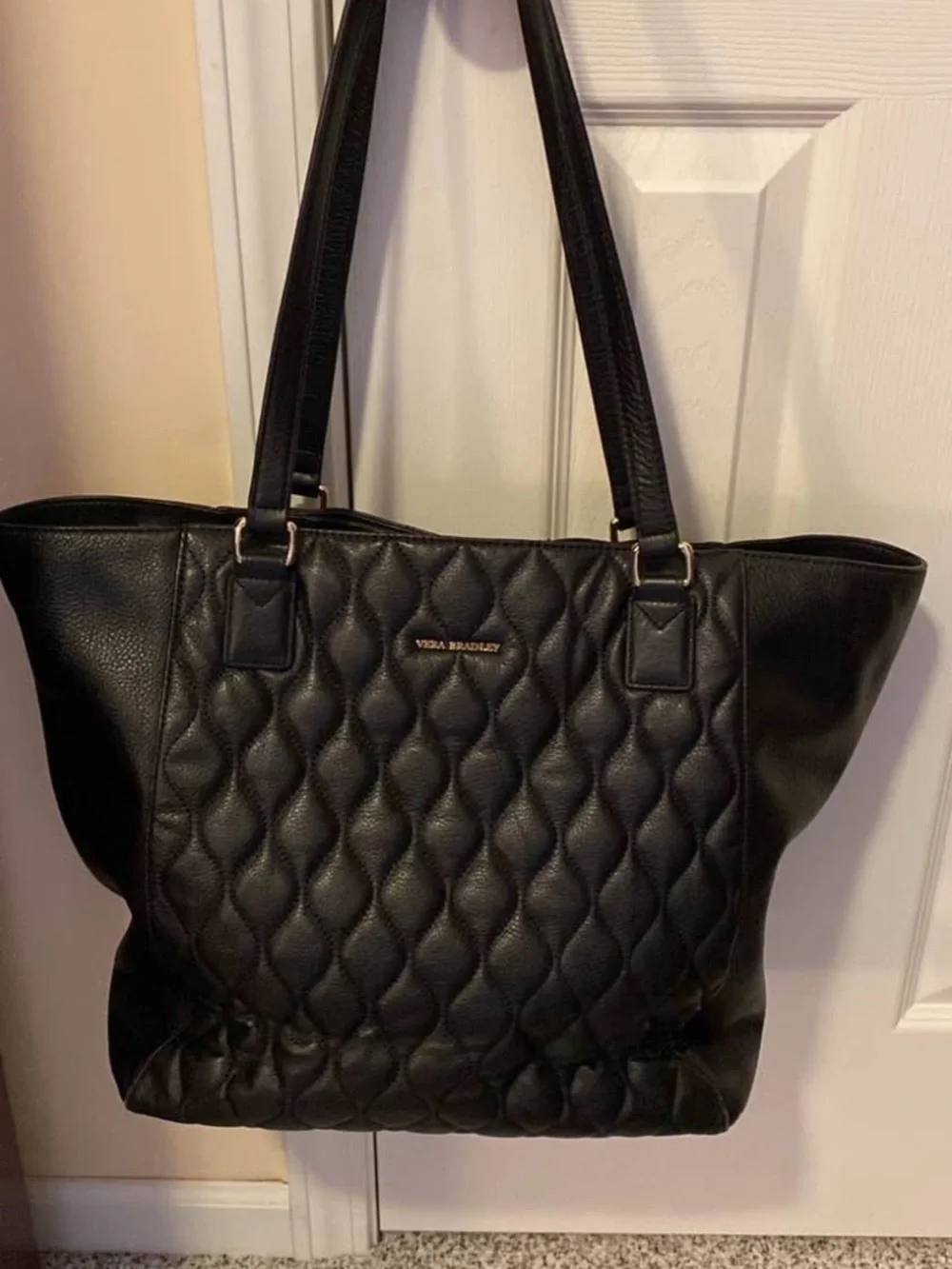 Vera Bradley Black Quilted Tote with Leather Handles